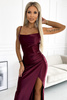 PRZYMIARKA - suknia DIANE satynowa długa z rozcięciem na nogę - BORDOWA
