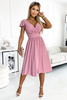 425-2 MATILDE Sukienka z dekoltem i krótkim rękawkiem - PUDROWY RÓŻ Z BROKATEM