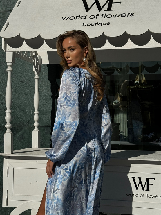 PRZYMIARKA - sukienka ZOYA jedwabna midi z długim rękawem - błękitna