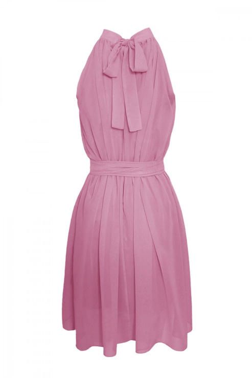 PRZYMIARKA - szyfonowa sukienka LIVIA rozkloszowana na stójce - wrzosowa