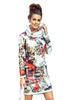 282-1 IRENE Sukienka z golfem - kolorowy wzór