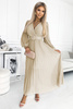 414-8 KLARA plisowana sukienka z paskiem i dekoltem - BEŻOWA