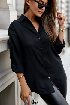 Czarna koszula Emilie ze złotymi guzikami