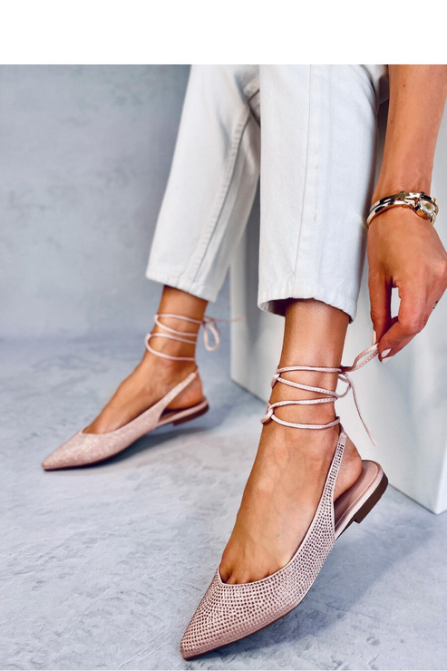 Baleriny z cyrkoniami odkrytą pięta VONDA NUDE - Inello - pudrowy róż wiązane