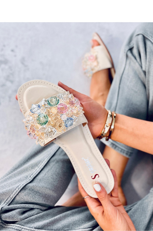 Sandały Klapki z kolorowymi kamieniami ESTRADA BEIGE - Inello - beż