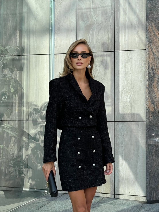 PRZYMIARKA - komplet garniturowy CHASEL marynarka i spódnica - czarny