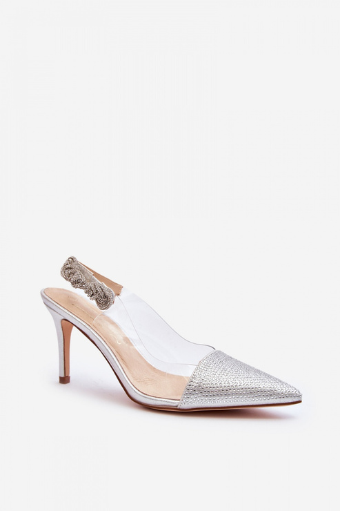 Szpilki ze zdobieniami i przezroczyste srebrne DA MR1966-11 SIlver - Step in style