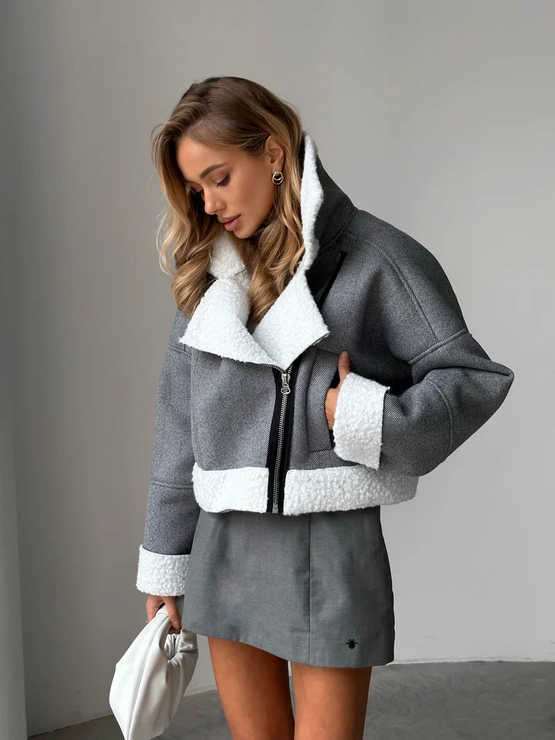 MAVERICK - kurtka pilotka ze sztucznym futerkiem - szara