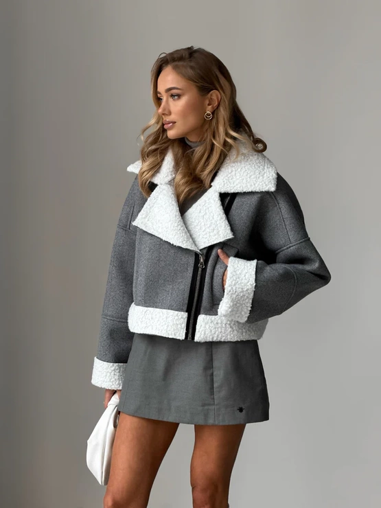 MAVERICK - kurtka pilotka ze sztucznym futerkiem - szara