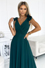 405-4 ELENA Długa suknia z dekoltem i wiązaniami na ramionach - BUTELKOWA ZIELEŃ