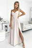 PRZYMIARKA - sukienka 299-6 CHIARA elegancka maxi na ramiączkach - BEŻOWA