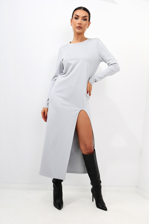 EVERYDAY - sukienka z długim rękawem midi dopasowana - szary