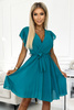 424-1 Szyfonowa plisowana sukienka z dekoltem i falbankami - MORSKA