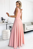 405-3 ELENA Długa suknia z dekoltem i wiązaniami na ramionach - BRUDNY RÓŻ