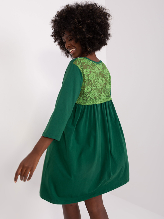 CHELSEA - sukienka mini rozkloszowana z koronką - Ciemnozielona