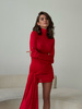 WYPOŻYCZENIE - sukienka DRAPPE mini z długimi rękawami i zabudowanym dekoltem - czerwona