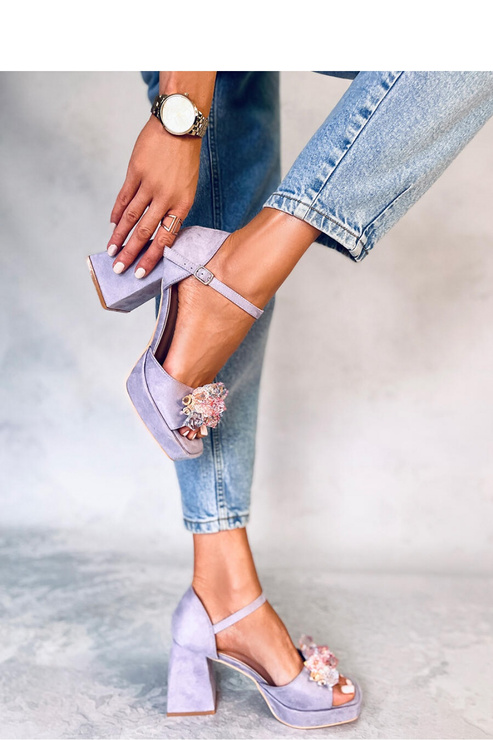 Sandałki na szerokim obcasie z kamieniami MIRELLA PURPLE - Inello