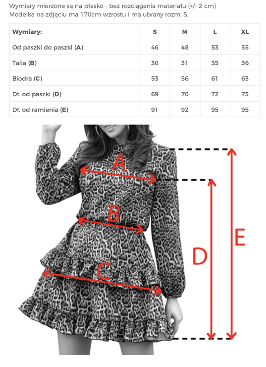CHLOO sukienka panterka z lekko bufiastymi rękawami i falbankami