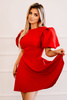 WYPOŻYCZENIE - elegancka rozkloszowana sukienka LUX MINI - z krótkimi bufiastymi rękawami - czerwona