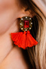 REVERIE RED - wiszące złote kolczyki z czerwonymi frędzelkami